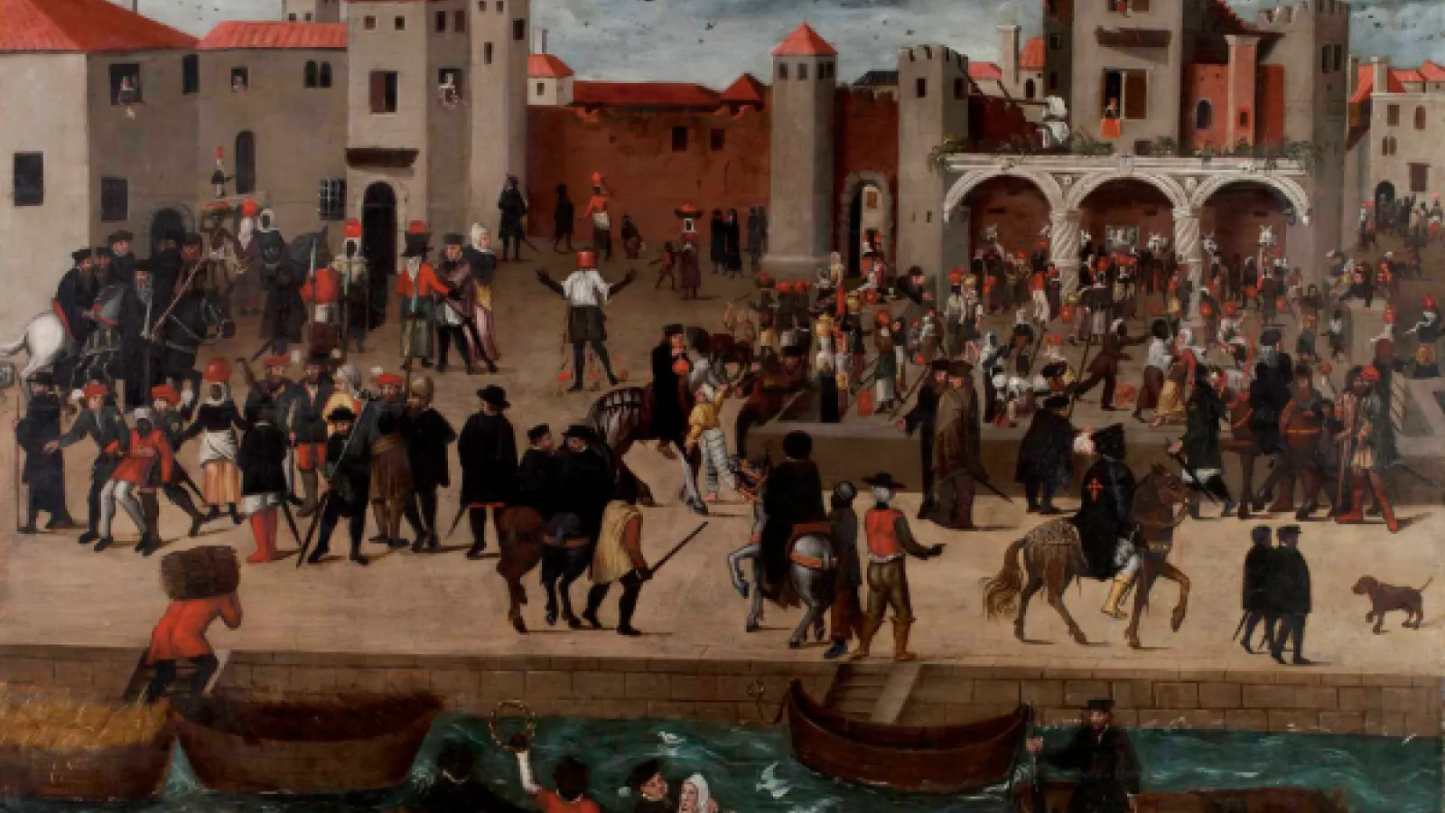 A painting of The Chafariz d'El-Rey (King's Fountain) in the Alfama District, Lisbon. Netherlandish, ca. 1570-80.png