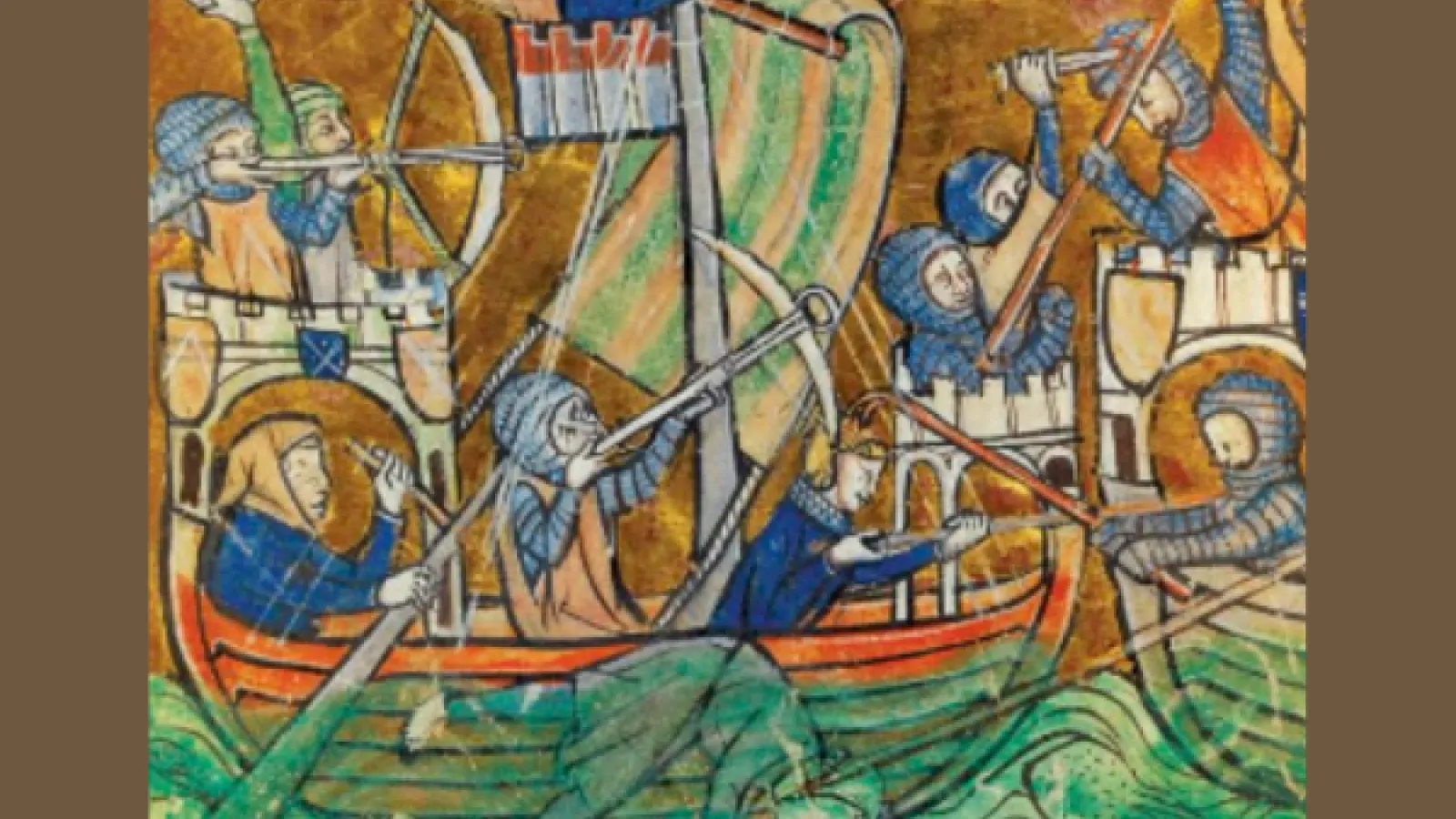 A medieval illustration of men on a boat