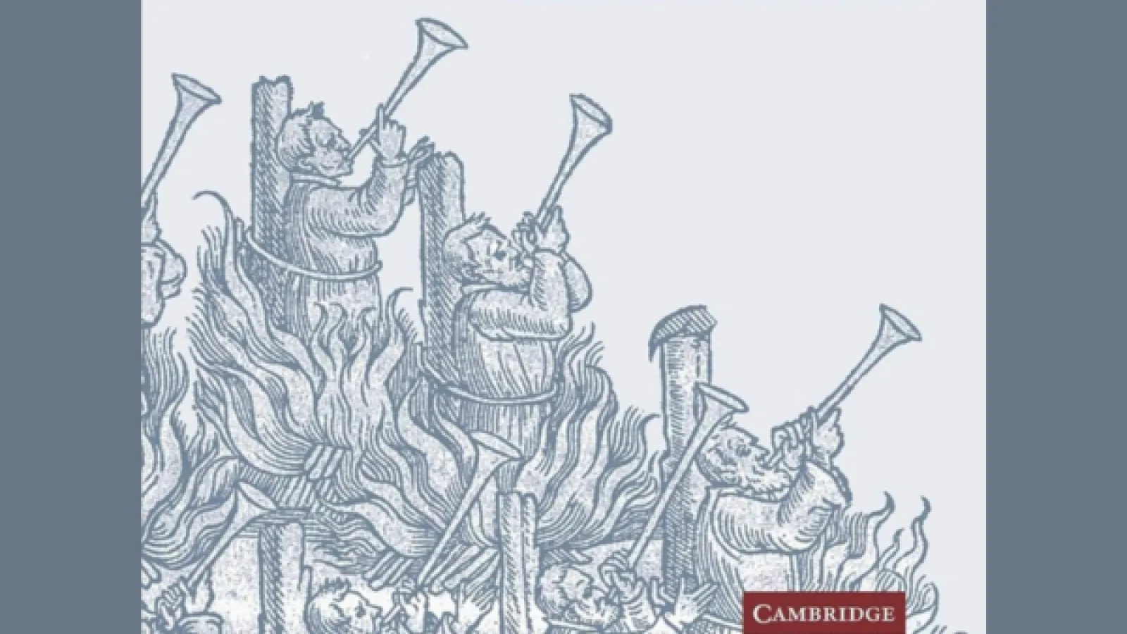 A medieval lithograph of men blowing into long horns