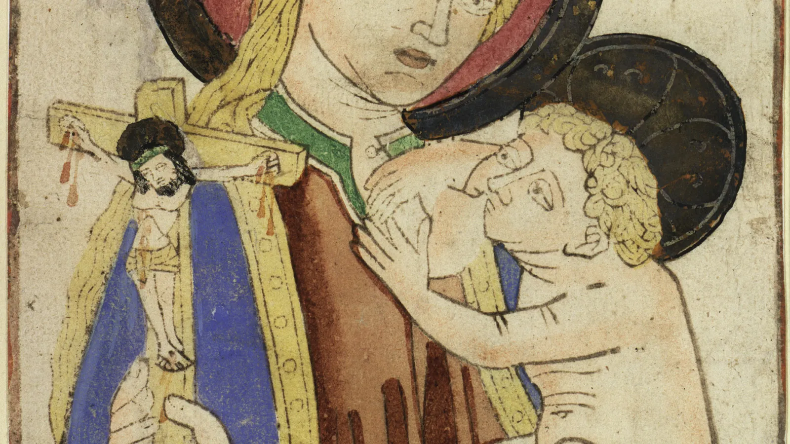 The Virgin Nursing the Christ Child, hand colored woodcut, German, 1450-1460. Berlin, Kupferstichkabinett, Inv.149-1