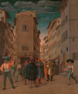 Painting of Florentine Street Scene with Twelve Figures