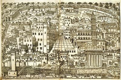 A 1499 etching of Ferrara, Italy