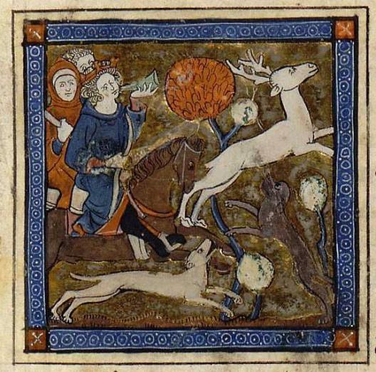 Man hunting deer with dog