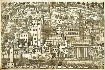 A 1499 etching of Ferrara, Italy