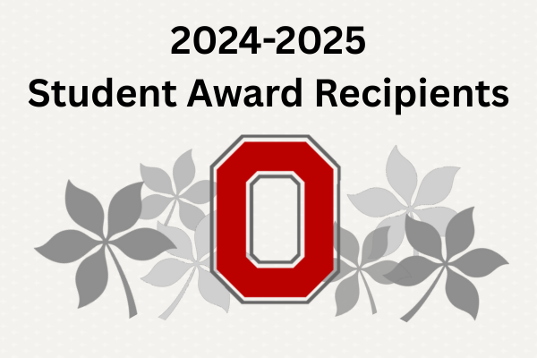2024 2025 student award recipients with a block O and grey buckeye leaves
