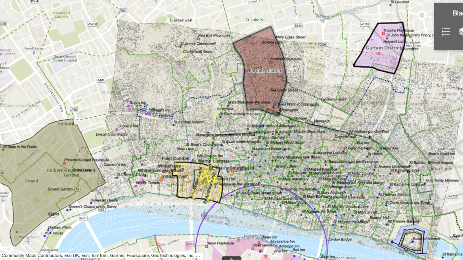 Professor Highley’s project creates map overlays to provide viewers a more comprehensive view of what Shakespearean London looked like, compared to different eras in the modern city.